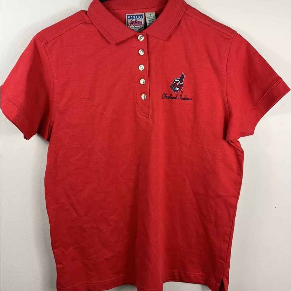 Cleveland Indians Polo Shirt Womens Medium Red Baseball MLB Short Sleeve
